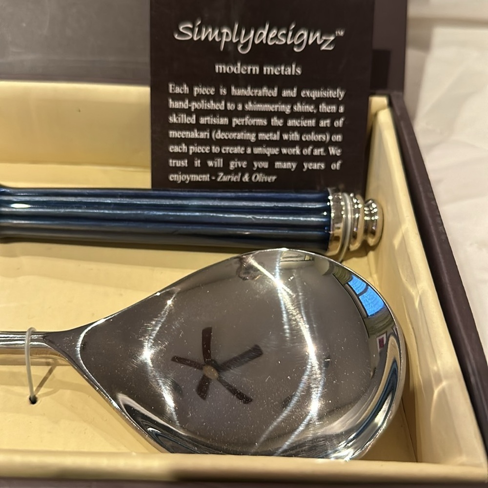 NWT Simplydesignz Modern Metals Salad Servers, Spoon & Fork in Arctic Blue. - Picture 2 of 5